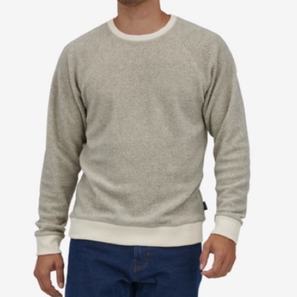 Patagonia Men's Reversible Shearling Crew Pullover Sweatshirt Natural Sz S